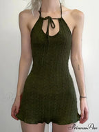 Green Hooded Long Trendy Sleeve Knitted Mini Dress