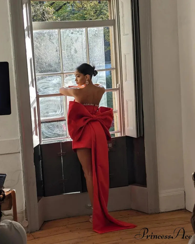 Green Pink Red Satjson Mini Party Dress with Detachable Bow