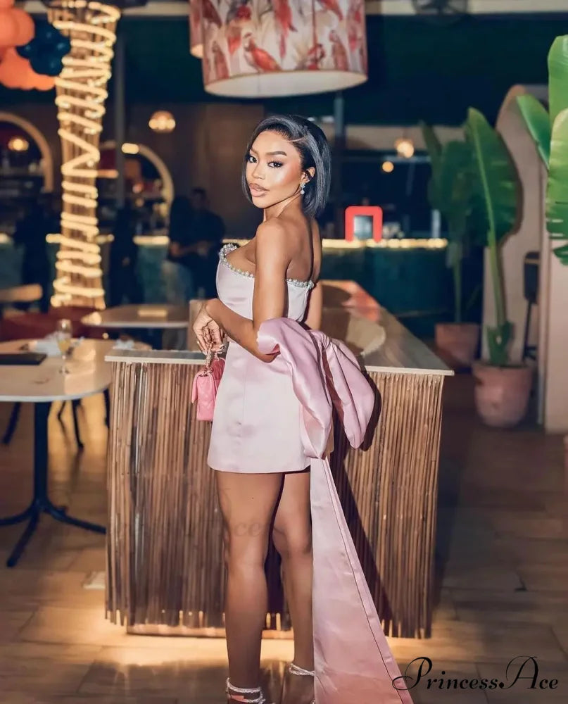 Green Pink Red Satjson Mini Party Dress with Detachable Bow