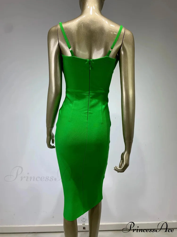 Green Sleeveless Backless Midi Bodycon Bandage Party Dress