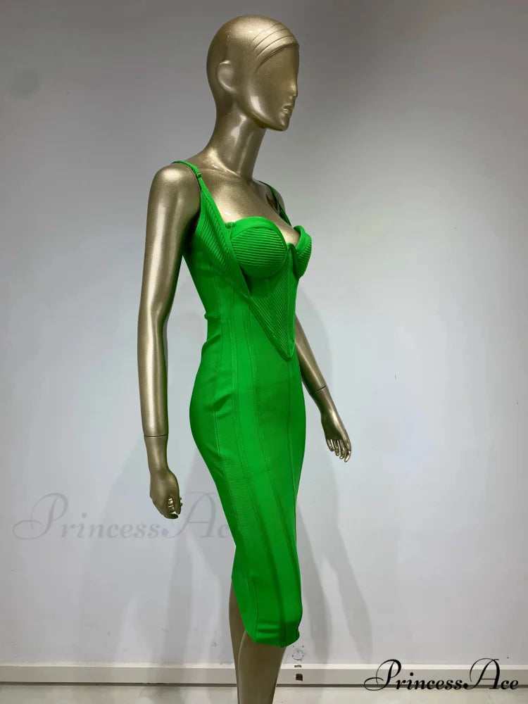 Green Sleeveless Backless Midi Bodycon Bandage Party Dress