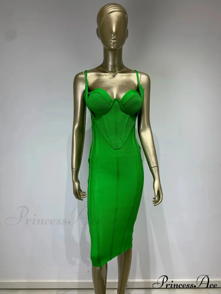 Green Sleeveless Backless Midi Bodycon Bandage Party Dress