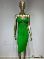 Green Sleeveless Backless Midi Bodycon Bandage Party Dress