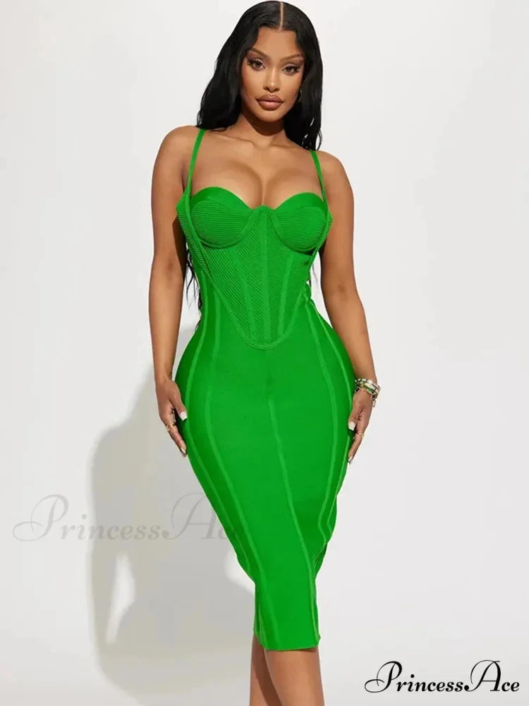 Green Sleeveless Backless Midi Bodycon Bandage Party Dress