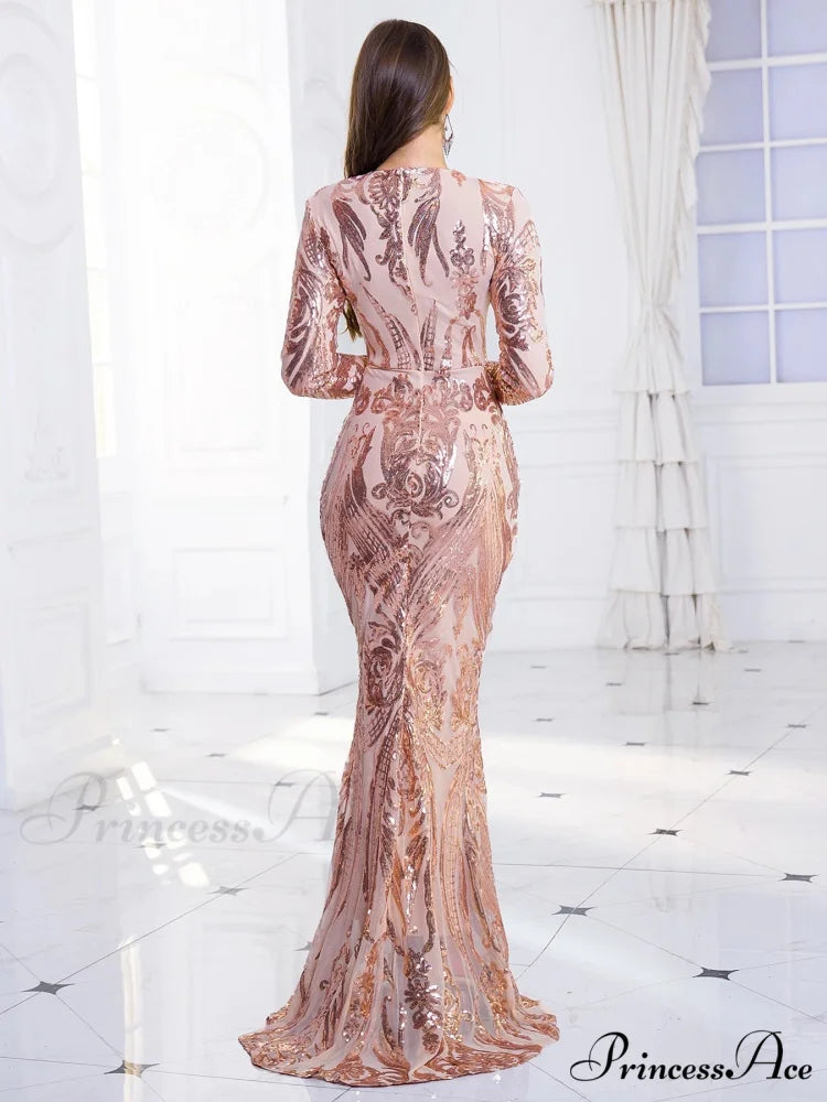 Green Stretch Sequin Long Sleeve Evening Night Prom Dress Bodycon Christmas Party Dress