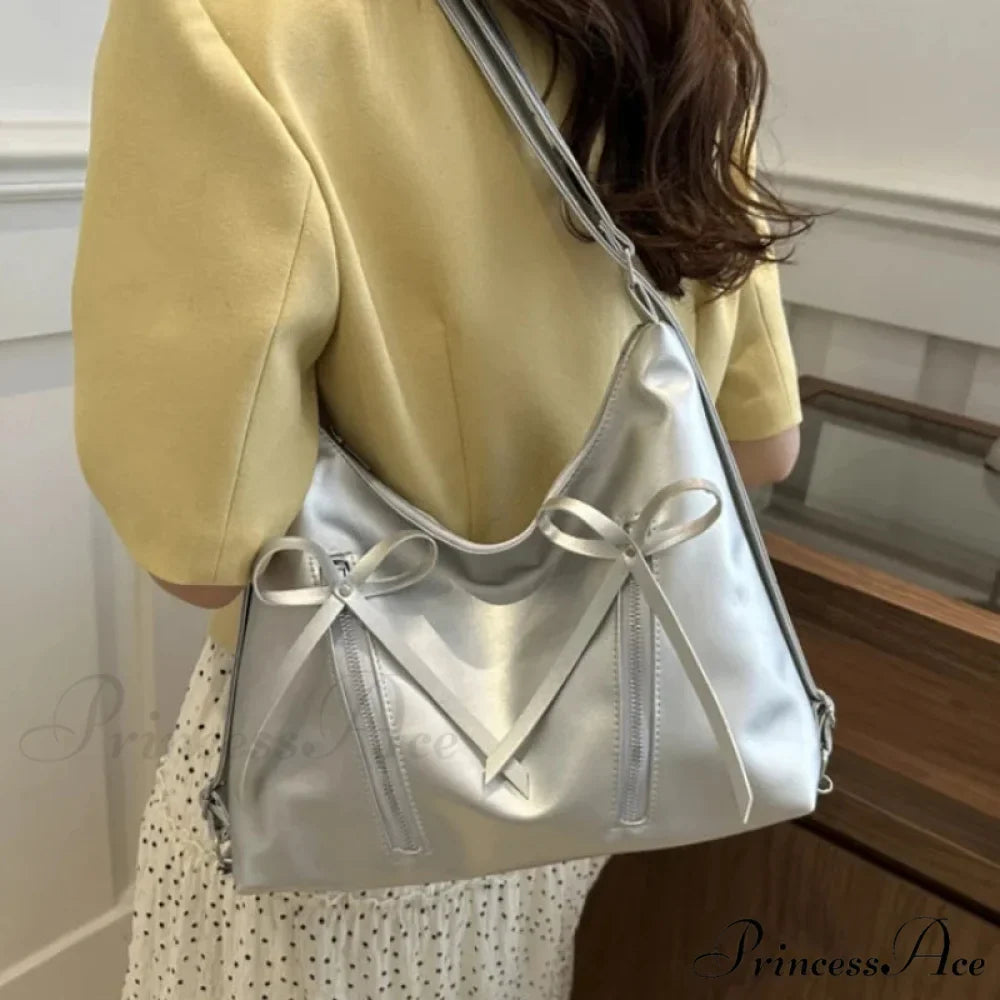 Grey Arch Synthetic Leather Shoulder Bag