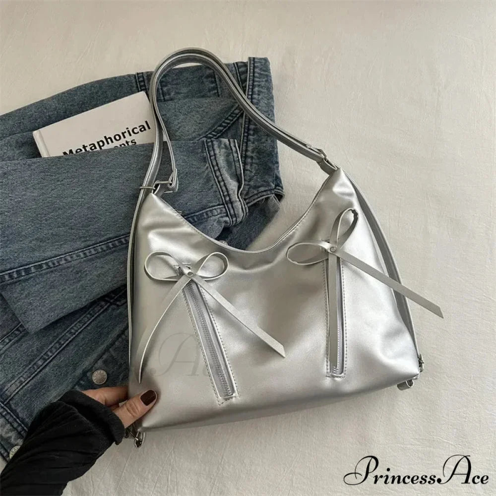 Grey Arch Synthetic Leather Shoulder Bag