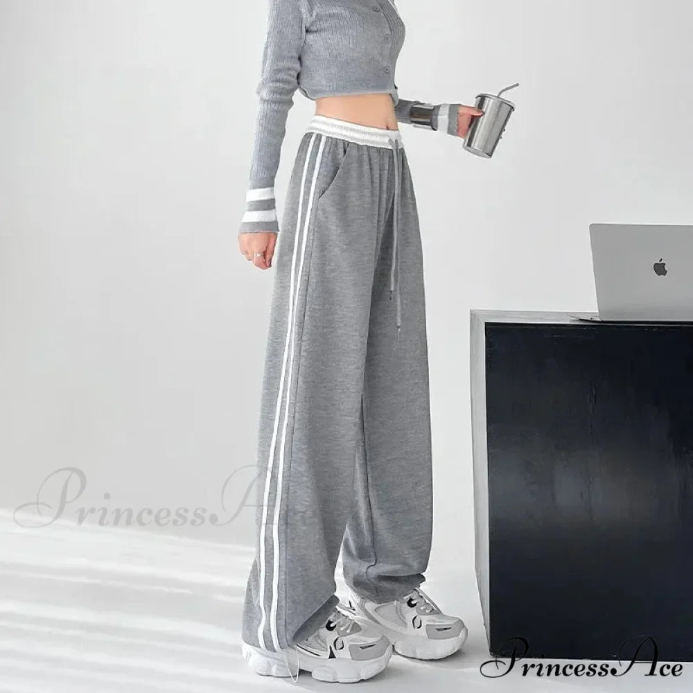 Grey Banded Informal Sweatpants Trousers
