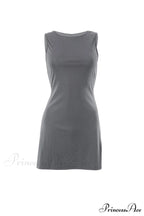 Grey Crew Neck Pack Hip Tank Dress