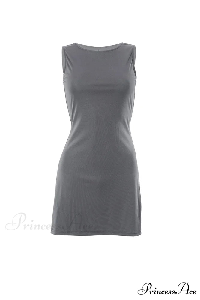 Grey Crew Neck Pack Hip Tank Dress