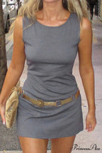 Grey Crew Neck Pack Hip Tank Dress
