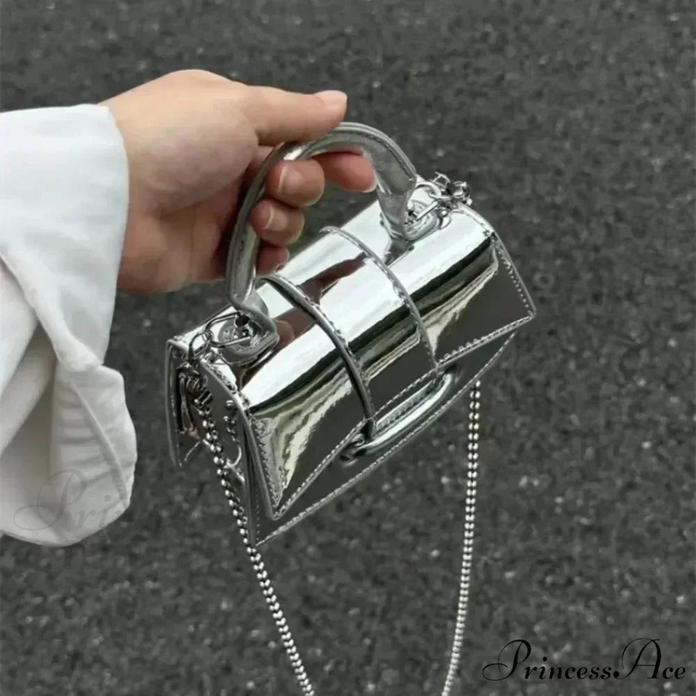 Grey Elegant Synthetic Leather Crossbody Purse