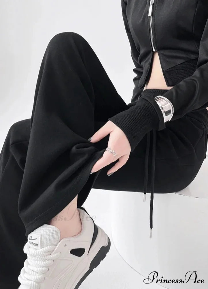 Grey Elevated Waist Flared Sweatpants Trousers