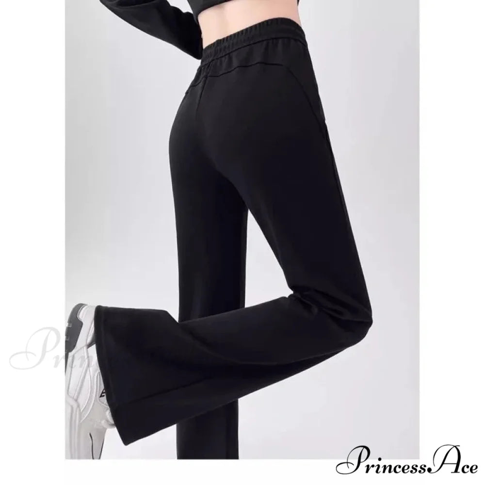 Grey Elevated Waist Flared Sweatpants Trousers