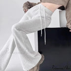 Grey Elevated Waist Flared Sweatpants Trousers