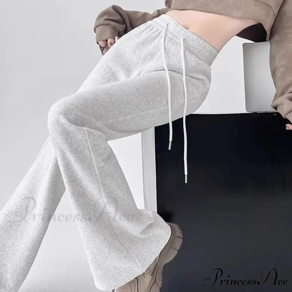 Grey Elevated Waist Flared Sweatpants Trousers