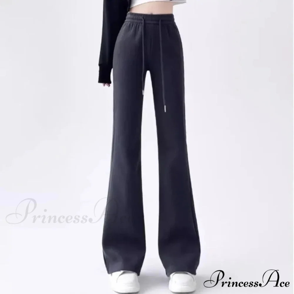 Grey Elevated Waist Flared Sweatpants Trousers