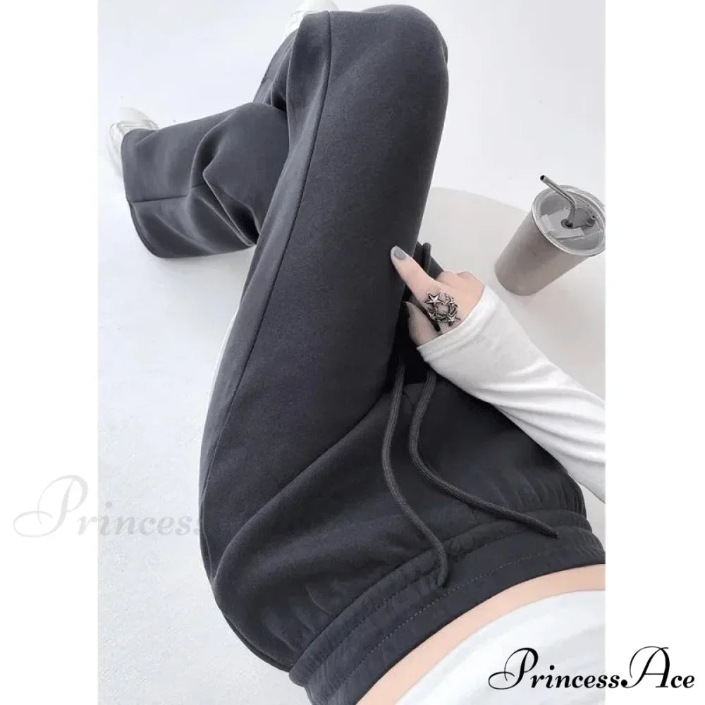 Grey Elevated Waist Flared Sweatpants Trousers