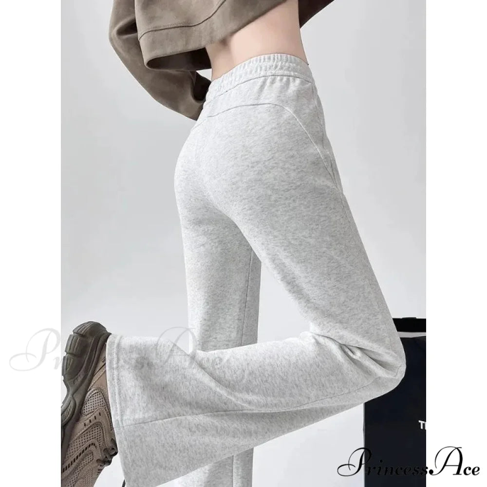 Grey Elevated Waist Flared Sweatpants Trousers