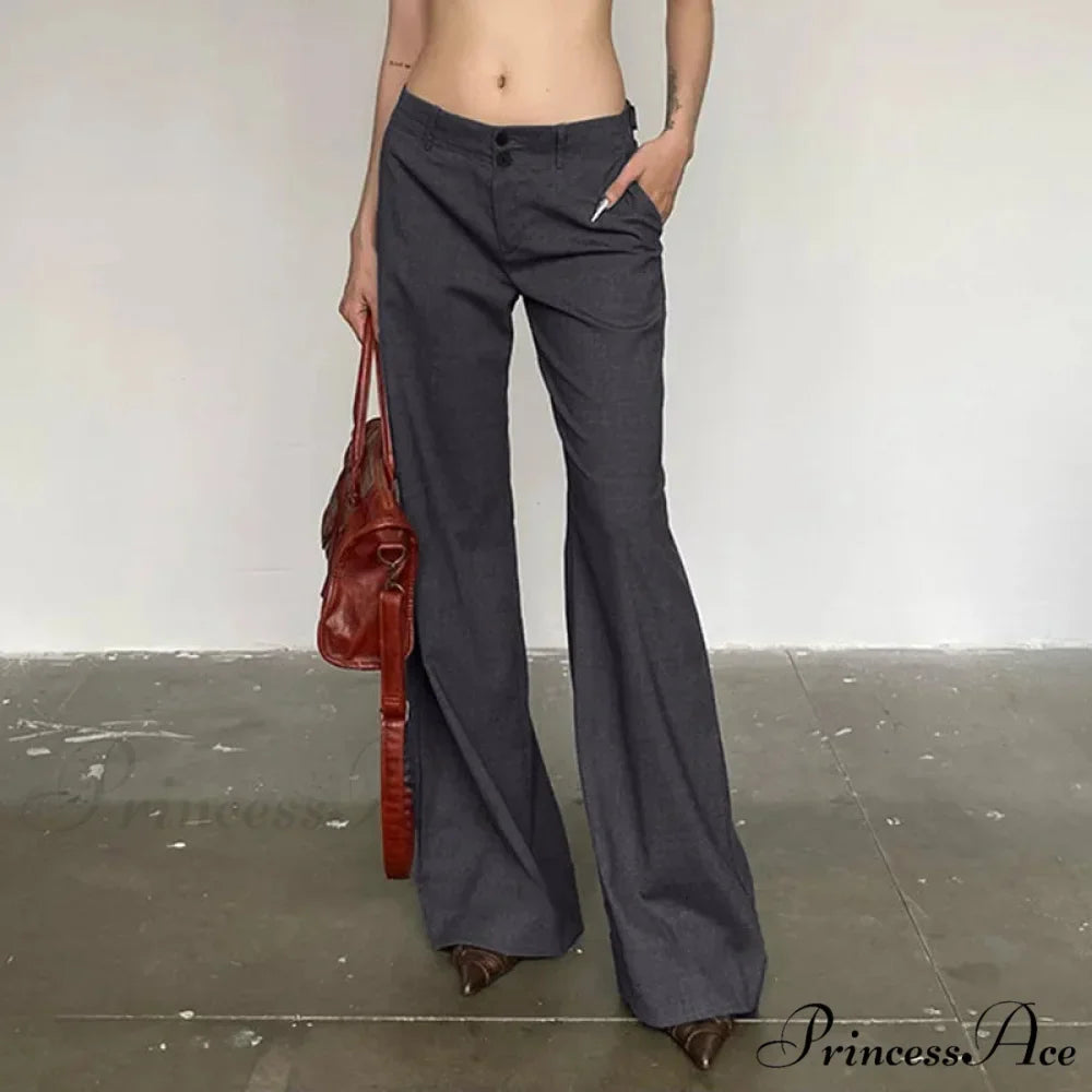 Grey Flared Palazzo Wide Leg Trousers