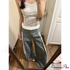 Grey Lace 2000s Women Suit Wide Leg Trousers