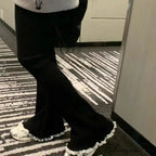 Grey Lace Flounce Women Informal Knit Trousers