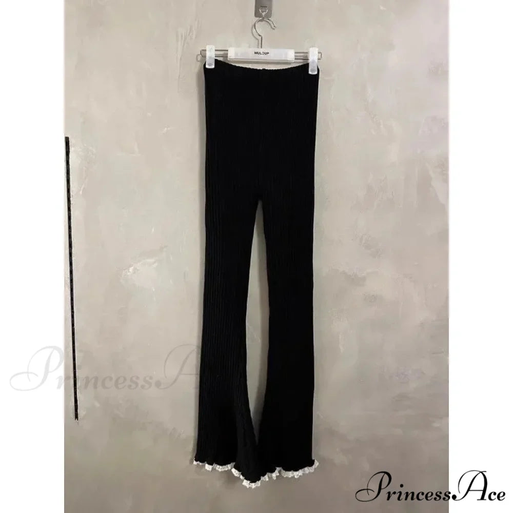 Grey Lace Flounce Women Informal Knit Trousers