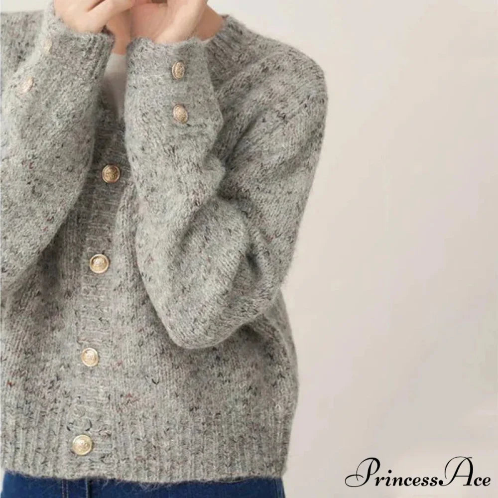 Grey Sophisticated Round-neck Button Cardigan