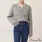 Grey Sophisticated Round-neck Button Cardigan