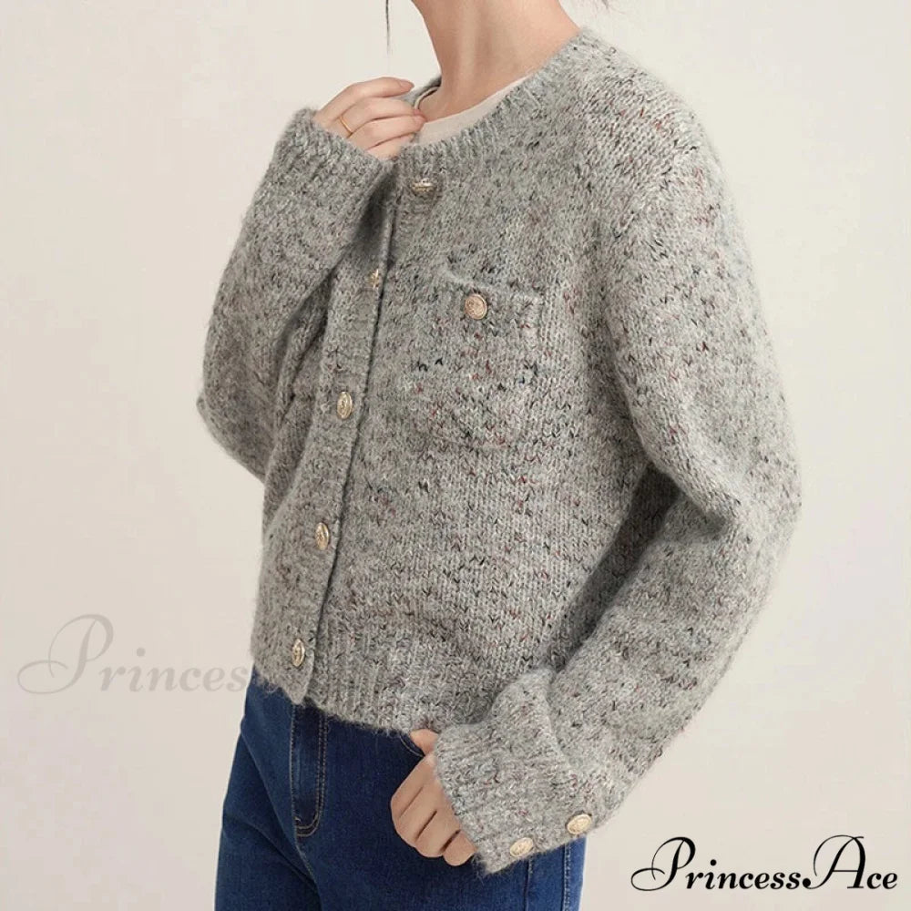 Grey Sophisticated Round-neck Button Cardigan