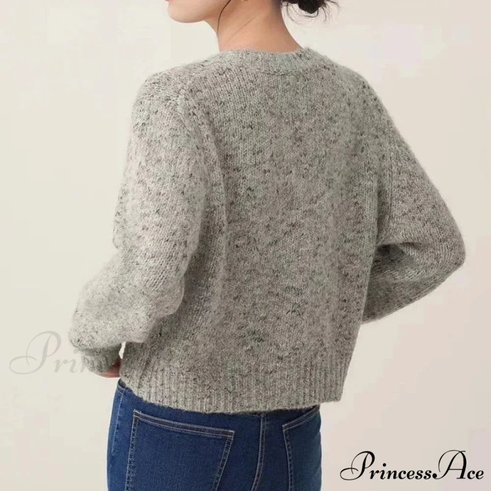 Grey Sophisticated Round-neck Button Cardigan