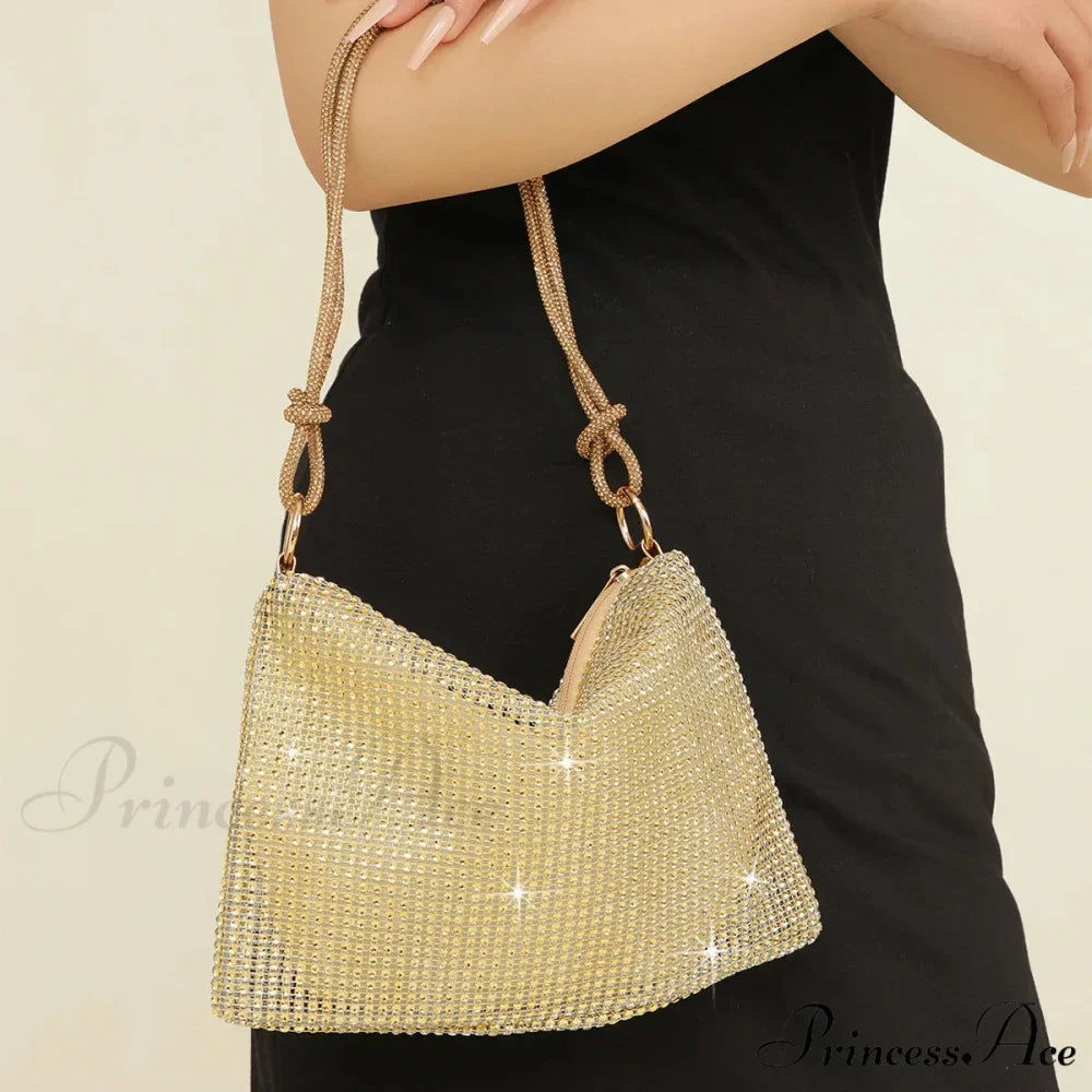 Grey Sparkling Rhinestone Underarm Evening Clutch Purse