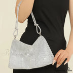Grey Sparkling Rhinestone Underarm Evening Clutch Purse
