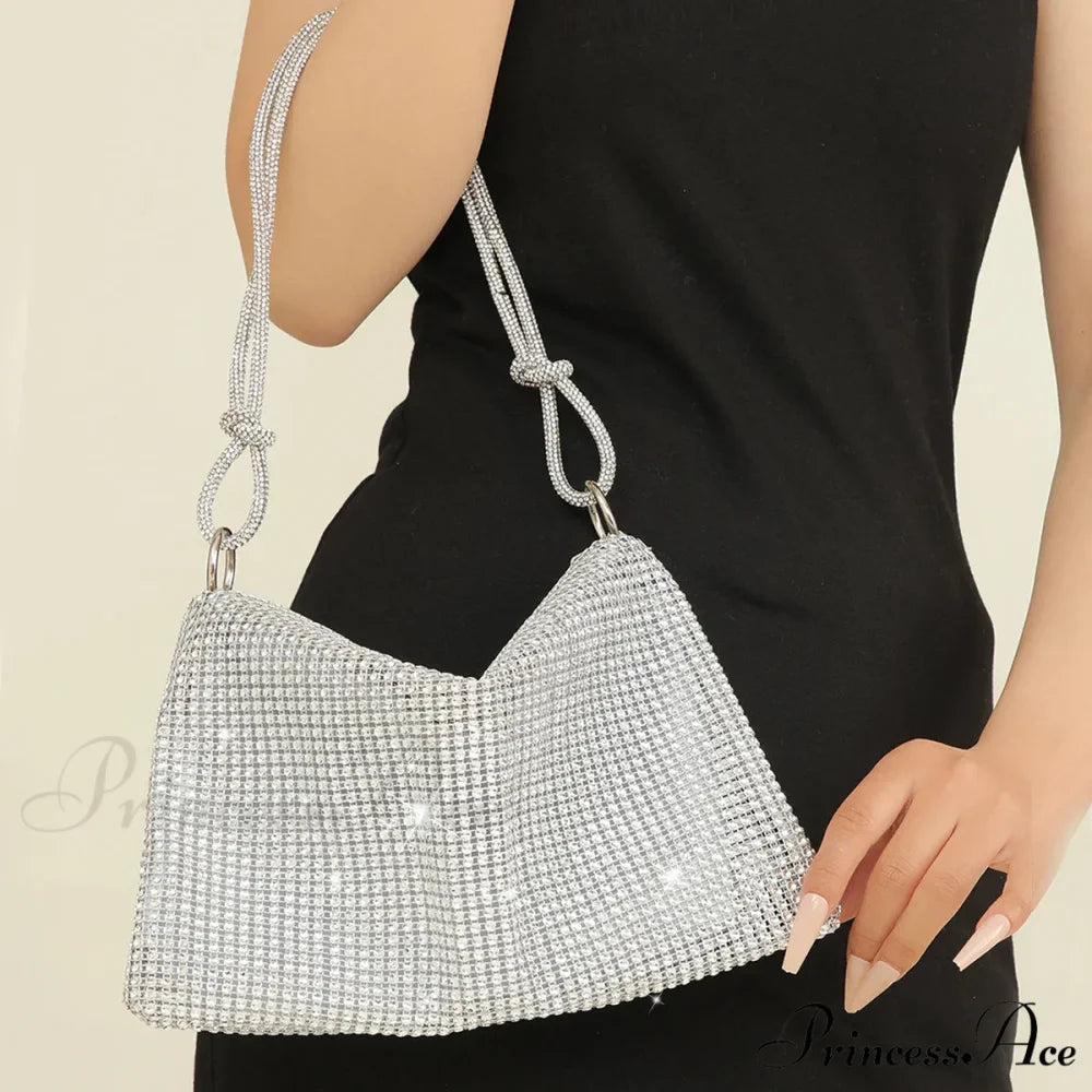 Grey Sparkling Rhinestone Underarm Evening Clutch Purse