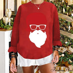 Grid Pattern Cartoon Winter Warm Hooded Crewneck Christmas Hoodie