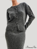 Grooved Lengthy Sleeve Button Cardigan