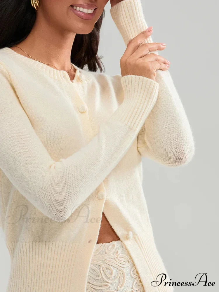 Grooved Lengthy Sleeve Button Cardigan