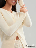 Grooved Lengthy Sleeve Button Cardigan