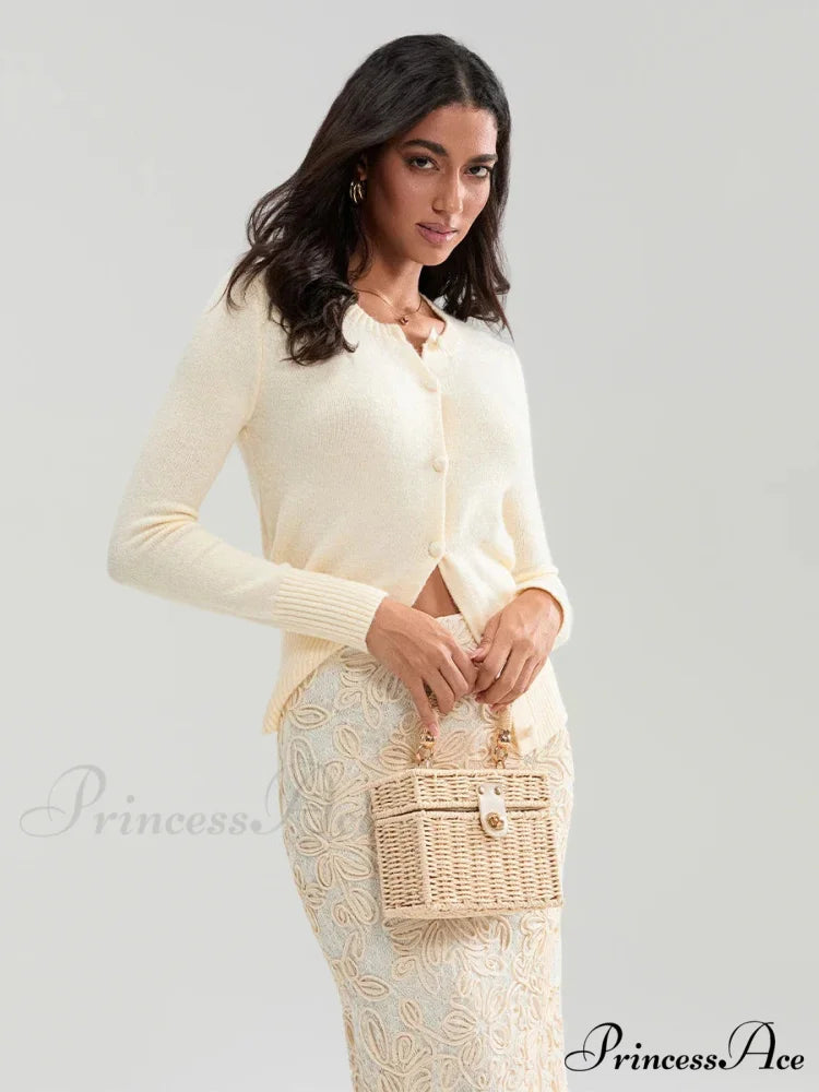 Grooved Lengthy Sleeve Button Cardigan