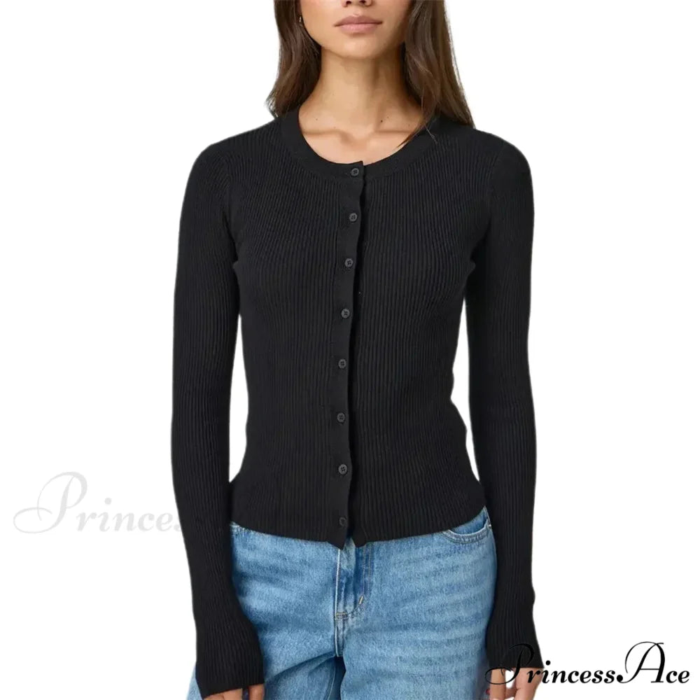 Grooved Slender Button-Up Extended Sleeve Cardigan