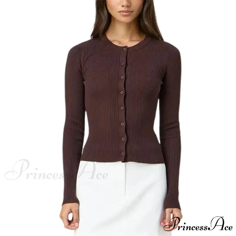 Grooved Slender Button-Up Extended Sleeve Cardigan