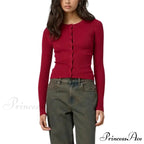 Grooved Slender Button-Up Extended Sleeve Cardigan