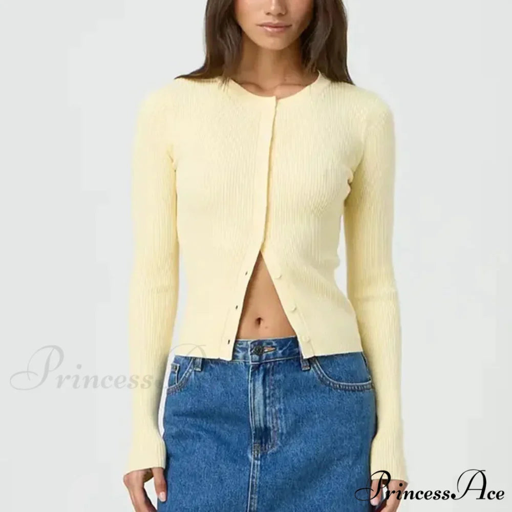 Grooved Slender Button-Up Extended Sleeve Cardigan