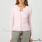 Grooved Slender Button-Up Extended Sleeve Cardigan