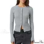 Grooved Slender Button-Up Extended Sleeve Cardigan