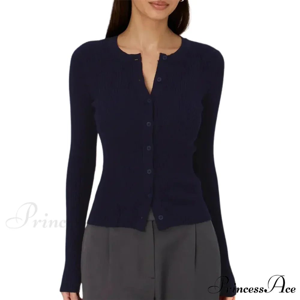 Grooved Slender Button-Up Extended Sleeve Cardigan