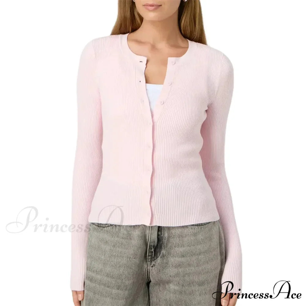 Grooved Slender Button-Up Extended Sleeve Cardigan