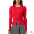 Grooved Slender Button-Up Extended Sleeve Cardigan