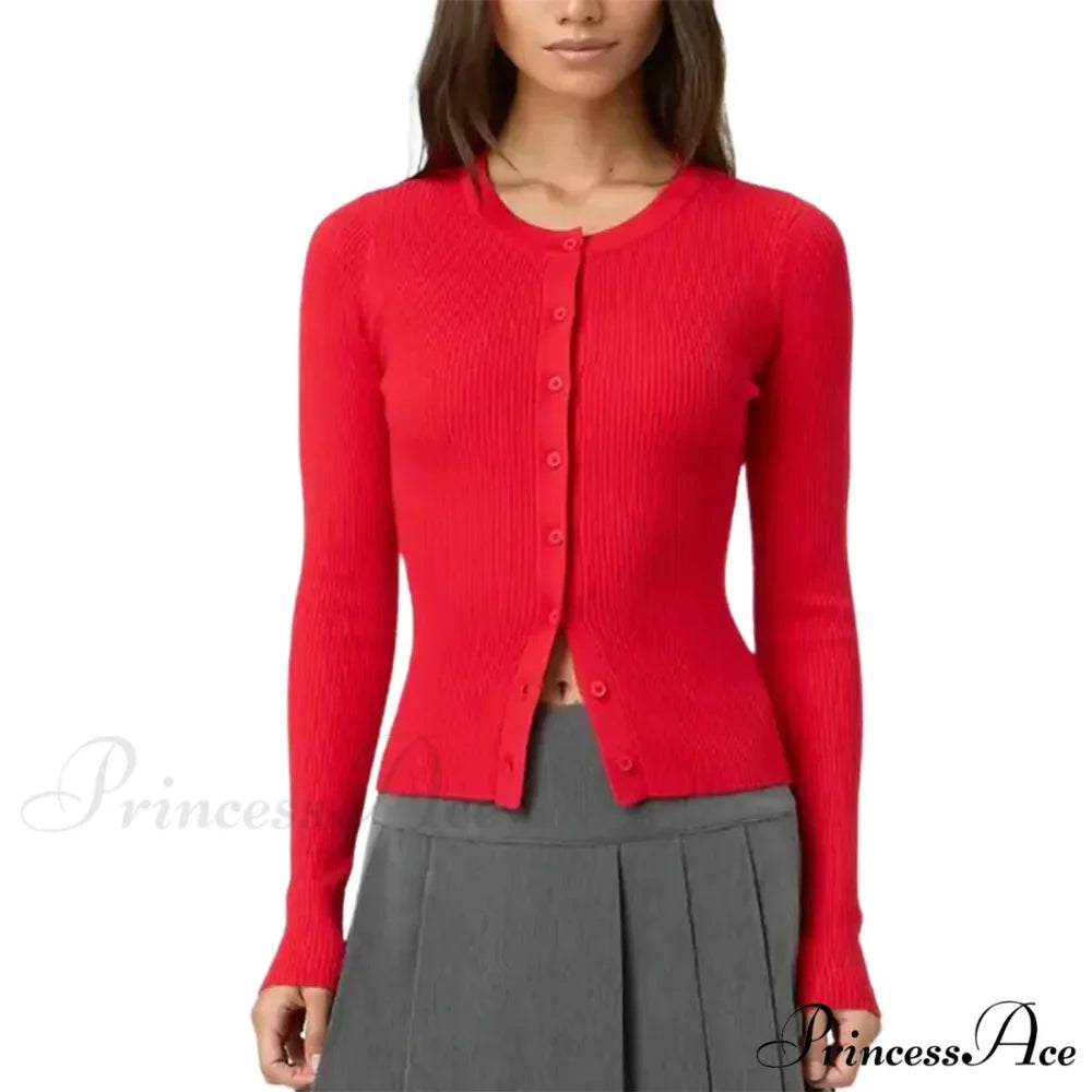 Grooved Slender Button-Up Extended Sleeve Cardigan