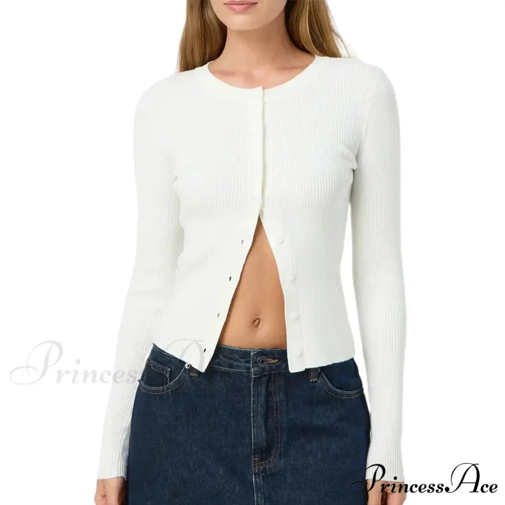 Grooved Slender Button-Up Extended Sleeve Cardigan